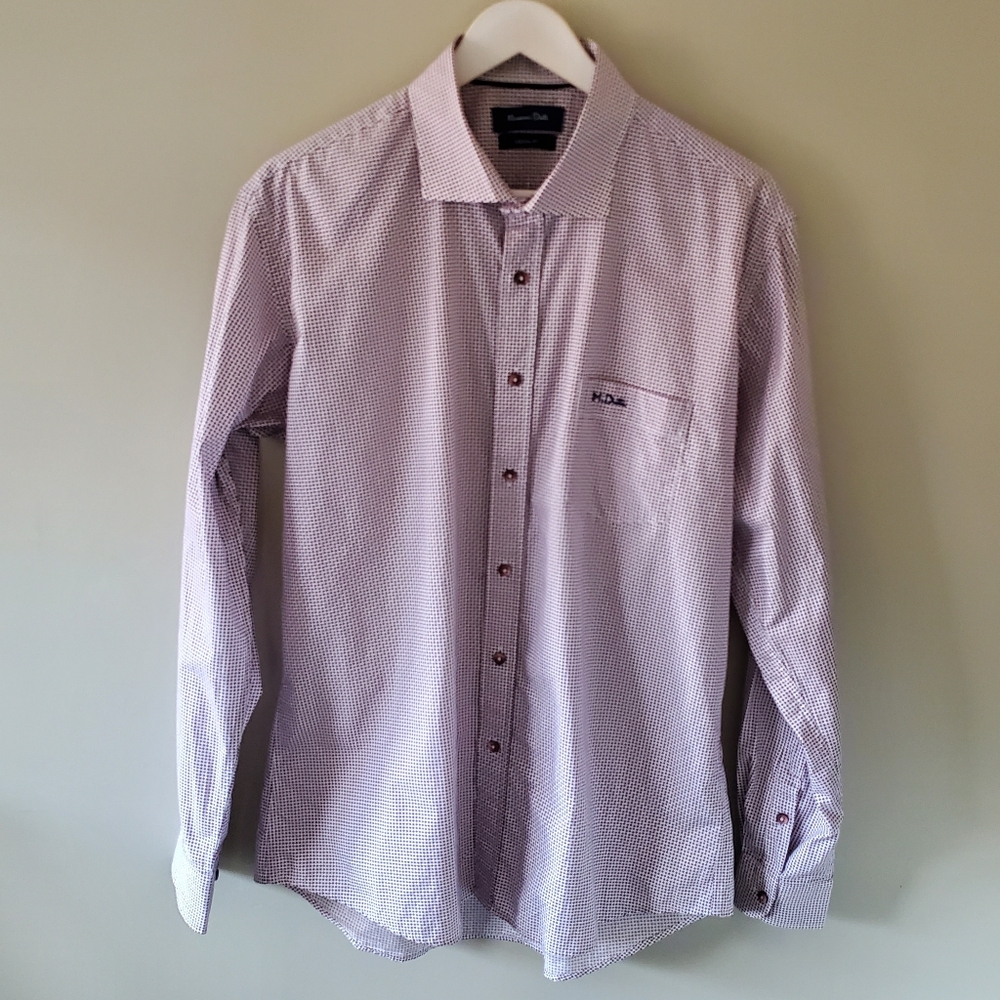Massimo Dutti XL Old Money Preppy Office Micro Diamond Casual Fit Dress Shirt